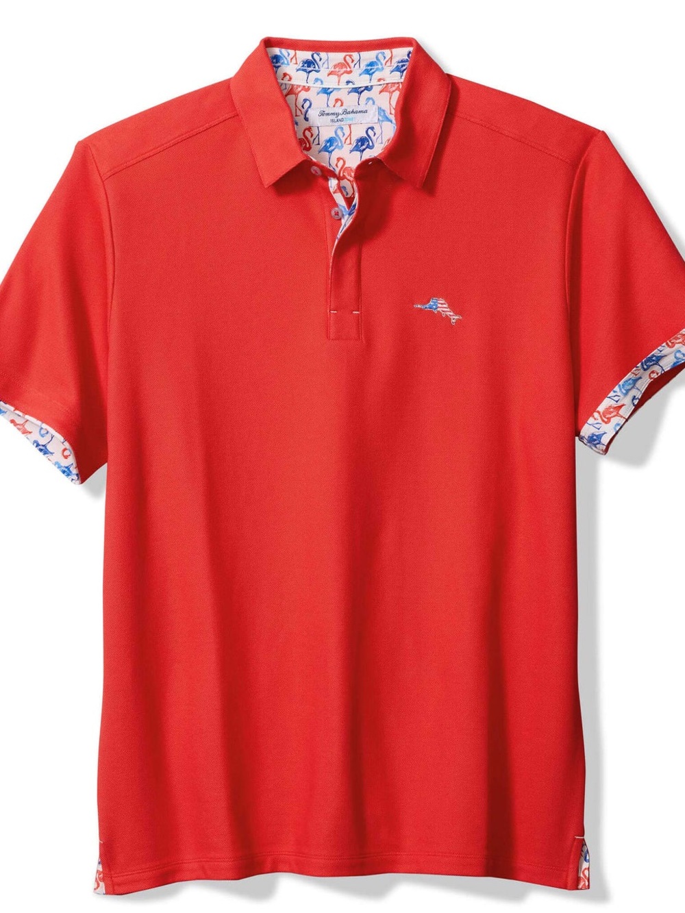 NWT Tommy Bahama Sz M Flamingo Mingle Five O’clock IslandZone Polo in Poppy Red
